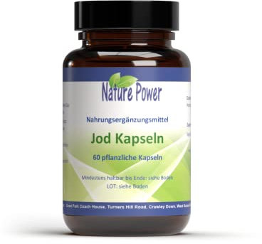 Jod Kapseln - aus Kelp-Extrakt - hochdosiert - 300 uq Jod pro Kapsel im Braunglas - vegan - von Nature Power
