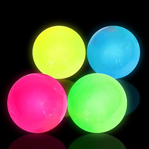 4 Pcs Sticky Balls Ceiling Glow in The Dark Fidget Toys, Night Stress Balls for Adults Fluorescent Sticky Wall Balls, Luminous Balls Jumping Fun Decompression Easter Gifts for Kids