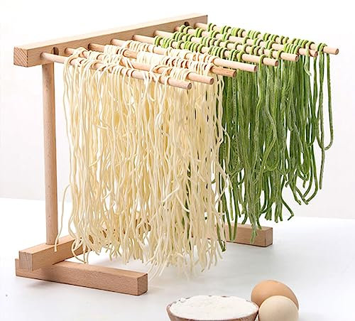 FVTVHEV Nudeltrockner, Pastatrockner aus Holz, 8 Stangen Platzsparend Holz Ständer klappbar zum Trocknen von Nudeln, Linguine