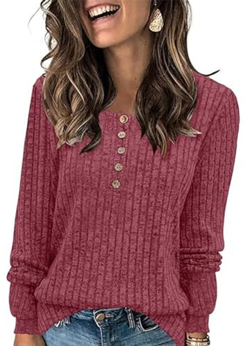 ABINGOO Maglioni da Donna Tunica a Maniche Lunghe Casual Leggero Tinta Unita Felpa Moda Bluse Morbida Pullover(Rosso,XL)