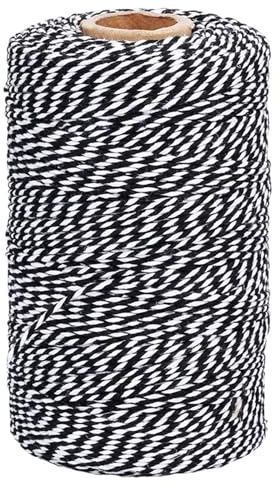 TACHIO 2mm Ficelle de Coton 200M Fil de Boulanger Fil de Liaison de Boulanger Fil d'artisanat Fil de décoration Idéal pour Jardin Images Plantes Artisanat Noir et Blanc