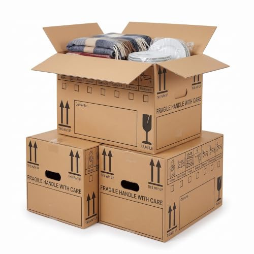 30 Pack Large Cardboard Storage Packing Moving Boxes | 47cm x 31.5cm x 27cm 44 Litres Carry Handles and Room List