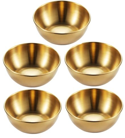 Zerodeko 5er Set Mini Dipschalen Aus Edelstahl in Gold - Servierschalen Metall Für Sojasauce - Snacks Und Gewürze - Kleine Saucenschälchen - Ideal Als Obstbehälter Und Soßenbehälter - Stilvolle