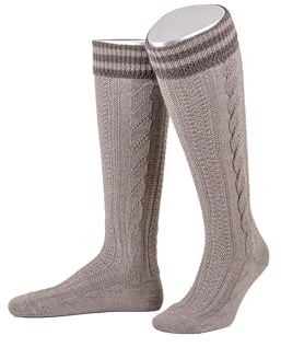 Lusana Kniestrümpfe mit handgezogenem Zopf und farbig abgesetztem Bund L8995R, Größe:46-47, Farbe:trachtenbraun/mittelbraun (1211)