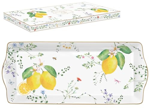 COFFRET PLAT A CAKE 35X15CM EN PORCELAINE FLEURS ET CITRONS