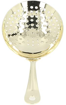 Colador de julepe de acero inoxidable, colador de bebidas profesional para camareros, bares, clubes, filtro fino, cubitos de hielo, frutas mixtas, uso comercial (dorado)