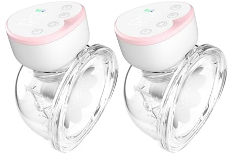 Kavolet 2 Stück Tragbare Milchpumpe elektrische, freihändige Milchpumpe zum Stillen, 4 Modi, 12 Stufen, geräuscharm Hände Frei Milchpump, integrierter Akku mit 180 ml Milchauffangbehälter
