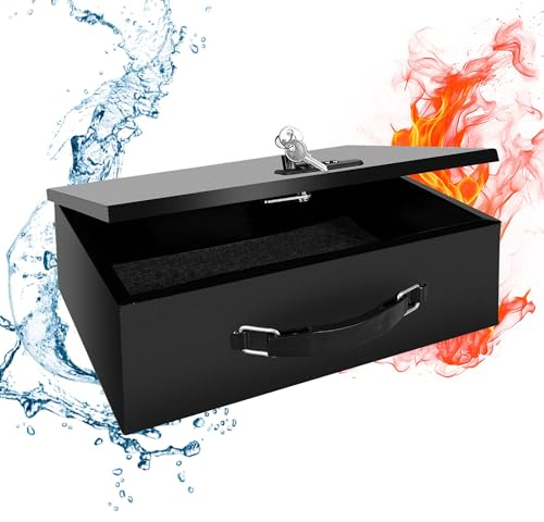 YIYITOOLS Fireproof Lock Box with Key and Combination Lock, Fire Safe Document Box, Portable Fireproof Waterproof Safe for Home,Office,Travel, Secure Storage for Documents,Jewelry,Passport,Cash