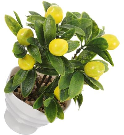 ULDIGI Künstlicher Zitronenbaum Bonsai mit Lebensechtem Design im Topf aus Kunststoff und Kompakter Größe als Dekoration für Schreibtisch und Laden