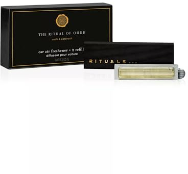 RITUALS Auto Lufterfrischer The Ritual of Oudh – Luxus Parfüm aus der Private Collection – Hält Ihr Fahrzeug monatelang frisch – Passt in jedes mit wiederverwendbarem Holzhalter – 2 x 3g