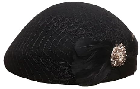 FJISD Bérets en Laine élégants pour Femmes avec Voile/Cristal et Plumes Chapeaux de béret français Taille Unique pour la Plupart des Chapeaux d'artiste réglables Chapeau de Peintres Mignons