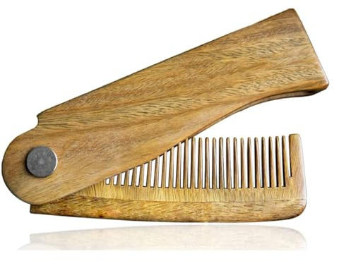 LIUCH Holz-Bartkamm for Männer, unterstützt individuelles Logo, grünes Sandelholz, zusammenklappbarer Bartkamm, Herren-Rasur-Stil-Werkzeuge