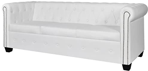 Hommdiy Chesterfield-Sofa,Polstersofa Loungesofa Wohnzimmersofa 3-Sitzer Kunstleder Weiß