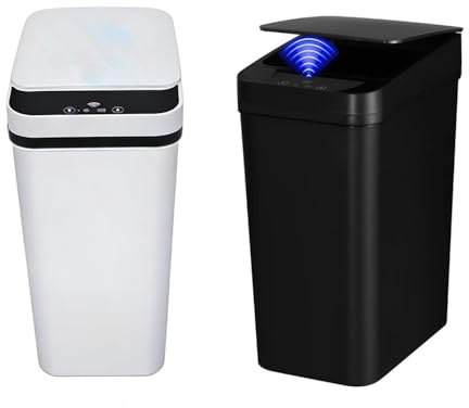 QSFWCSM 2 Pack Bathroom Trash can,Smart Touchless Trash Can,Automatic Motion Sensor Trash Bin with Lid,2.4 Gallon Garbage Can, Kitchen, Bathroom, Office, Bedroom Trash can (Black+White)