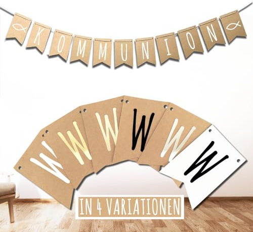 Kommunion Wimpelkette – Deko Girlande für Erstkommunion & Feier – Festliches Banner für Tisch & Raum (Kraftpapier + Schwarze Schrift)
