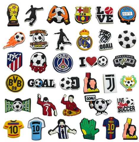 BRDTKUGV 34 Pcs Football Shoe Charms, Football Cartoon Shoe Clip Decoration, Football Shoe pins, kids Football Shoe Decorations Charms, for Teens, Boys, Adults, Sport Fans Party Gifts Decoration