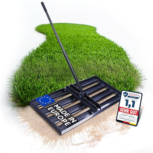 GartenGuru® [80x30cm] Rasenrakel [LANGLEBIG & ROBUST] - inkl. 1,4m Stiel aus Metall - Rasenrechen aus hochwertigem legiertem Stahl - Rasen Rakel für die perfekte Rasenpflege - Lawn Leveling rake