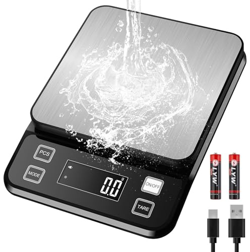 [IPX67 & Rechargeable] Balance de Cuisine Entièrement Étanche, Diyife 10kg 0.1g Balance Alimentaire Précision, 10 Unités Et Fonctions de Tare, PCS, Écran LCD Rétroéclairé, AUTO-OFF, Batteries & Usb-C