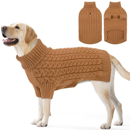 ASENKU Hundepullover Grosse Hunde XXL, Strickpullover mit Geschirr öffnung | Waschbarer Rollkragen Hundebekleidung,Weicher warmer Strick für Dobermann, Labrador, Golden Retriever,Winterspaziergänge