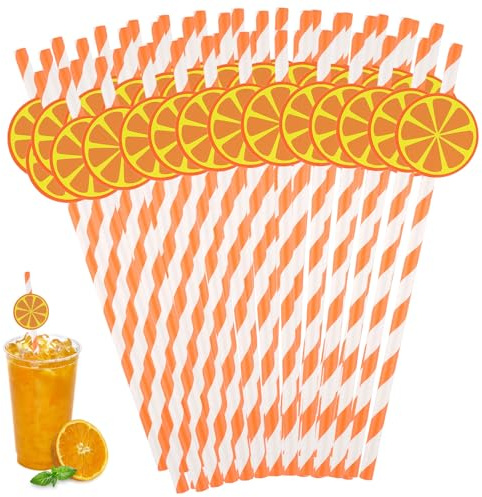 50 cannucce di carta, 20 cm, divertenti cannucce di carta arancioni, graziose cannucce di carta per feste di frutta estive, decorazioni per bevande, compleanni, matrimoni, bar (arancione)