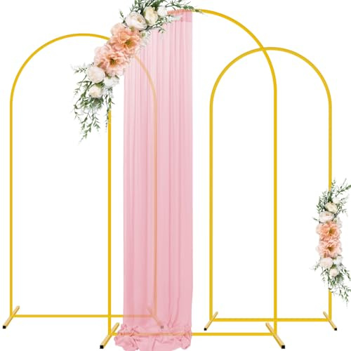 FUHSY Metal Wedding Arch Stand Set von 3 Gold Party Hintergrund Ständer 1,2 m 1,5 m 1,8 m Ballon gewölbter Rahmen Ständer Chiara Bogen Hintergrund für Garten Blumenbabys Babyparty Dekoration