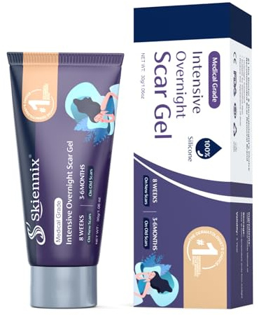 Skiennix PM Intensive Overnight Scar Cream, Silicone Scar Gel for Surgical Scars, C-Section, Stretch Marks, Injury, Burns, Keloids, Scar Removal for Adult & Child 30g