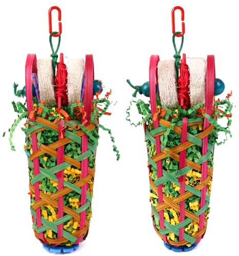 Kyouki Parakeets Toys, 2 PCS Bird Chewing Toys – Perfect for Cockatoos, Conures, Love Birds, Small & Medium Parrots, Fun Foraging & Tearing Bird Cage Accessories (Seeking Food Basket)