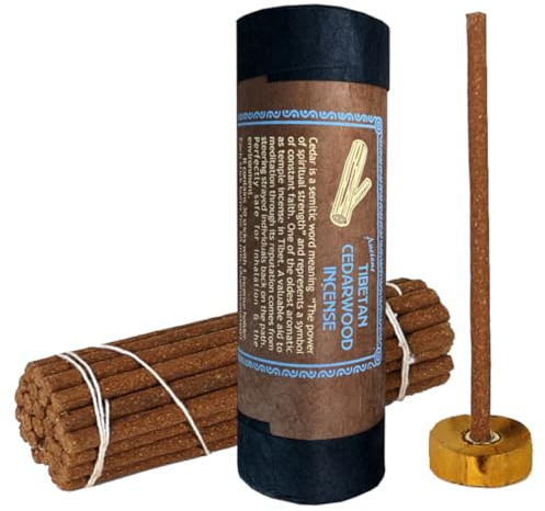 CRIGEMA - Incenso Tibetano in bastoncini - 30 sticks ca. d'incenso Naturale con piccolo Portaincensi (CEDRO)