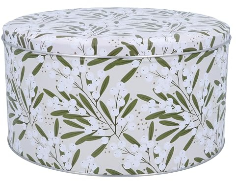 Gisela Graham Mistletoe on Ivory Background 23cm Christmas Cake Tin