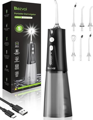 Water Flosser - Irrigatore orale senza fili, con 5 modalità e 6 accessori, serbatoio dell'acqua da 300 ml, IPX7, impermeabile per casa e viaggi