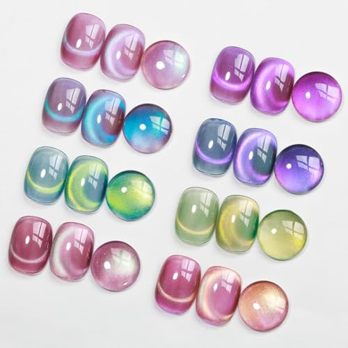 MIZHSE Cat Eye Gel Nail Polish, Gemstone Series Magnetic Gel Polish Set with Magnet Stick, Colorful Crystal Glassy Cateye Effect Soak Off Nail Art Gift for Women