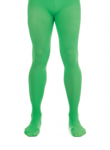 Men’s Green Stretchy Tights Opaque Costume Leggings for Dance, Cosplay, Halloween & Stage