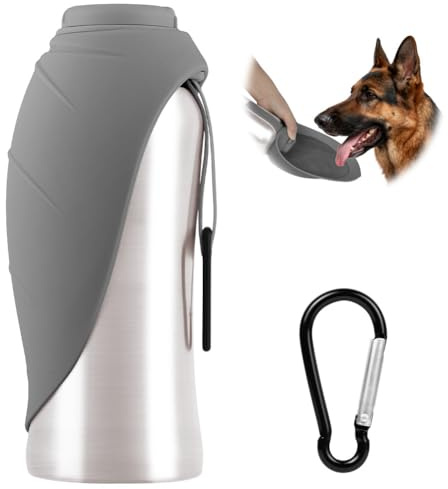 Vsshe Tragbare Hunde Trinkflasche, 700 ML Isolierte Edelstahl Trinkflasche Für Hunde, Auslaufsichere Haustier Trinkflasche, Hunden Trinkflasche, Geeignet Für Spaziergänge, Wanderungen, Camping, Grau