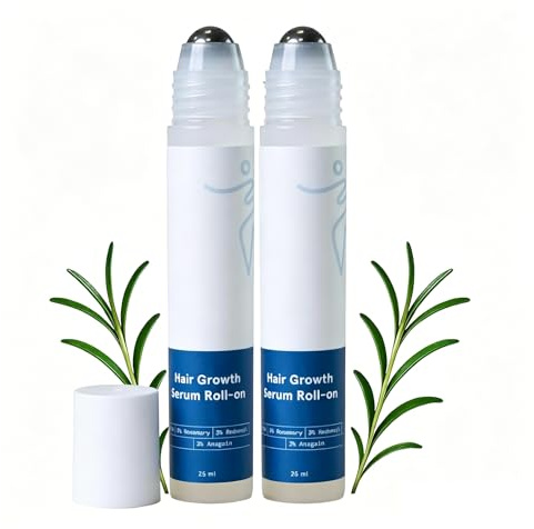 KOSLEOW 2 st rosmarinolja för hårväxande serum rulle på med 3 % rosmarin, 2 % redensyl, 2 % aminexil, 2 % anagain, 25 ml rosmarin eterisk olja för hårväxt, anti-fall och vård