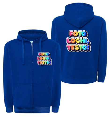 D&Vlab Felpa Uomo Donna con Zip e Cappuccio Tasche Giacca Invernale Aperta Felpata Maglia Tuta Personalizzata Stampa Fronte Retro per palestre Eventi Occasioni (Blu Royal)