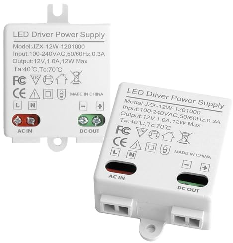 2 Pièces Transformateur Led 12v Mini, Alimentation 12v, Alimentation 12v 1a, Driver Led, Slim Transformateur Led pour éclairage Meuble Et Ruban Led, Sans Scintillement