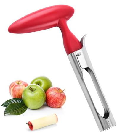Apple Corer Remover, Manual Apple Corer and Slicer Tool, Easy-Grip Plastic Fruit Corer for Apples and Pears, Lightweight Kitchen Core Remover, Red