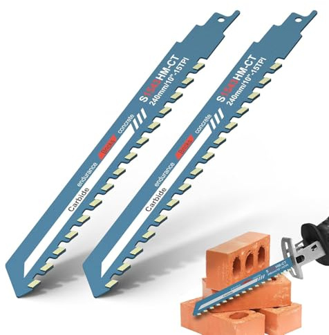2 hojas de sierra alternantes universales de carburo para cortar ladrillos, hormigón poroso, hormigón aireado, lima, arena, ladrillos, cemento, paneles compuestos