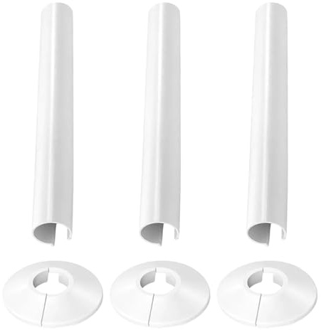 3 Sets 6 Pcs White Radiator Pipe Covers and Pipe Collars, Pipes Central Heating Clip On Covers, Central Heating System Accessories (15mm X 200mm, White)