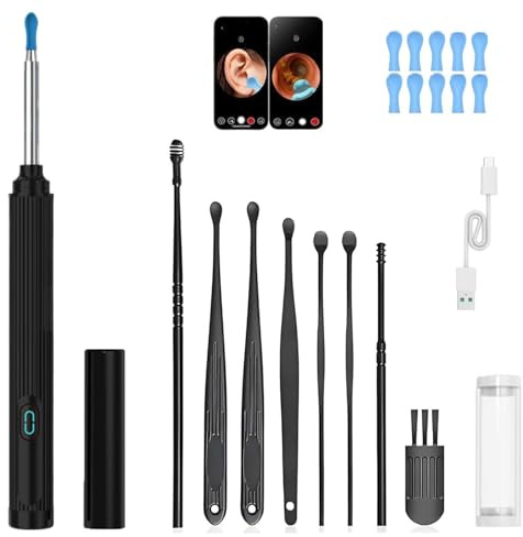 10mp HD Ear Cleaner Kit with Camera and LED Light, 2-in-1 Ear Cleaner with Precision Tweezers & Silicone Scoop, Ear Wax Removal, IP67 Waterproof Lens, Wireless & Easy to Use (Black)