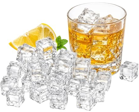 50 Pcs Acrylic Clear Fake Ice Cubes Reusable, Artificial Reusable Ice Cubes, ICES Chunk for Cocktail Bars, Party Decor, Photography Display Decorative(1.2cm/0.47)