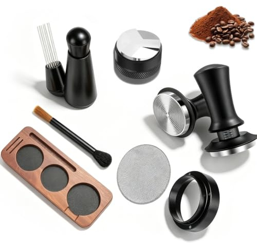 51 mm Espresso Tamper 7 unidades con aguja de espresso, prensador de café y distribuidor, anillo dosificador, agujas para agitador de espresso, pantalla de puck, estación de prensado y cepillo de