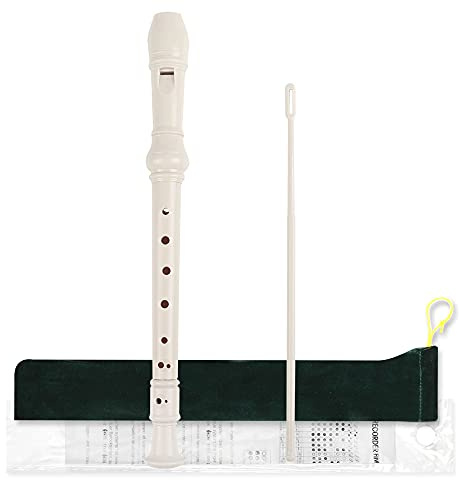 Mr.Power Soprano Recorder ABS Plastic Recorders German Style C Key with Cleaning Rod, Fingering Chart, Case Bag (White)