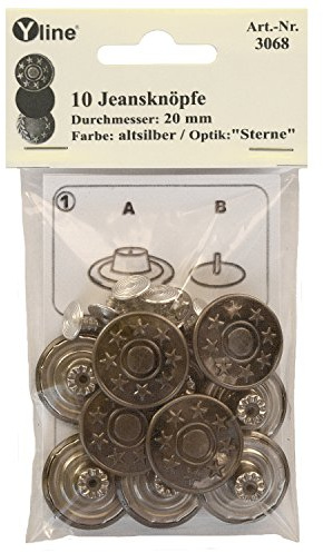 Yline jeansknappar, 3068, 20 mm icke-sydda antika silvermetallknappar, paket med 10
