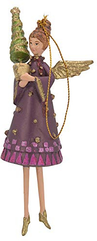 ecosoul Engel Instrument Musik Weihnachten Baumschmuck Figur Deko Hänger Christbaumschmuck 15 cm (mit Weihnachtsbaum violett-Gold)