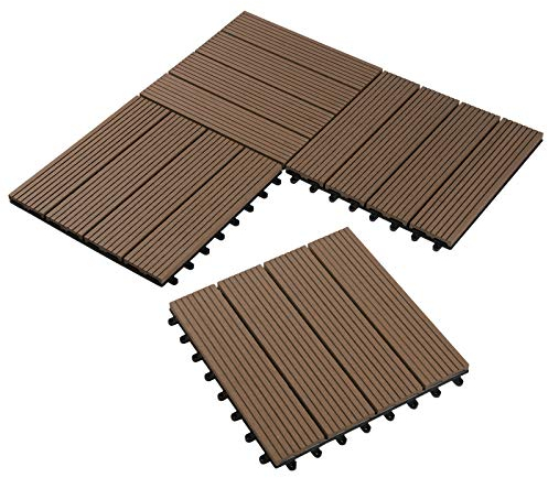 Laneetal WPC Fliesen 11er Set für 1 m², für Außen Terrasse Balkon, Terrassenfliesen Klicksystem 30x30 cm, Braun