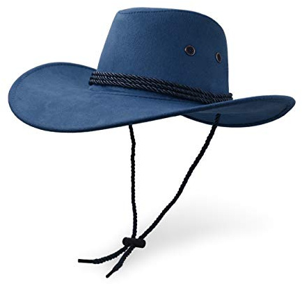 UltraKey Sombrero de vaquero, sombrero de sol de piel sintética de fieltro de gamuza, gorra de viaje, sombrero occidental para exteriores, protección solar, azul marino, Taille unique