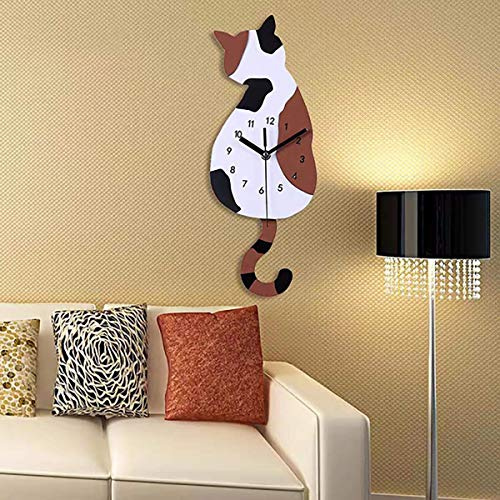 DEEWISH Kreative Cartoon Nette Katze Wanduhr Weihnachten Home Decor Uhr Weg Schwanz Bewegen Schweigen Schaukel Schwanz Pendel für Wohnzimmer Schlafzimmer küche (30 * 20 * 5cm, Kaffee)