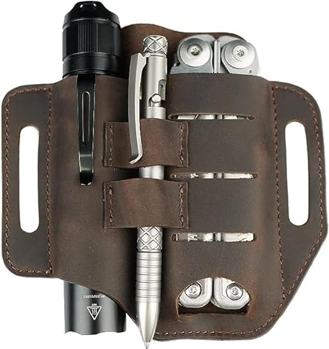 VIPERADE PJ13 EDC - Fodero in pelle per strumenti multiuso/fondina/fodero per coltelli/torcia, per utensili multiuso Leatherman, guaina organizer a 3 tasche (marrone)