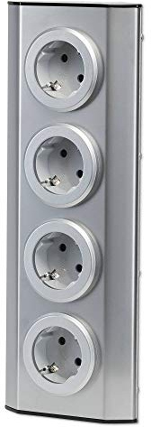 Mehrfachsteckdose 4-fach Steckdosenleiste in silber - 280x78x78mm Tischsteckdose, Steckdosenverteiler oder Ecksteckdose für Küche Büro - Möbel-Steckdose